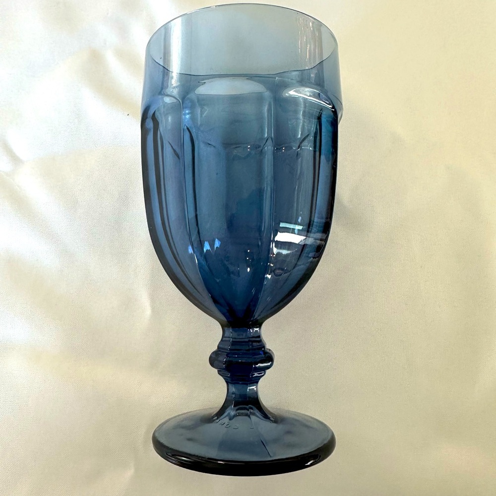 Vintage MCM Libbey Duratuff Dusky Blue Goblet